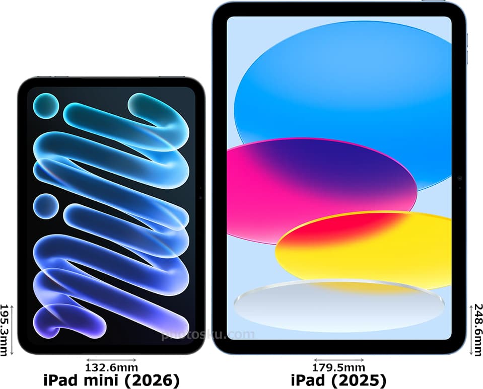 「iPad mini (A20 Pro)」と「iPad (A16)」の正面比較