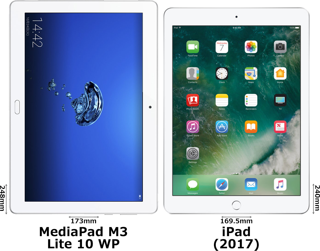 MediaPad M3 Lite 10 WP」と「iPad(2017)」の違い - フォトスク