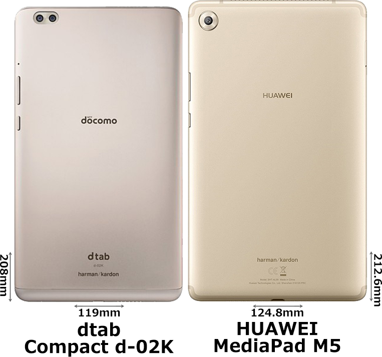 dtab Compact d-02K」と「MediaPad M5 8.4」の違い - フォトスク