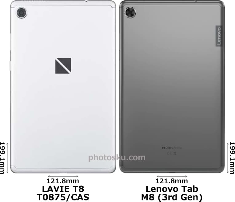 LAVIE T8」と「Lenovo Tab M8 (3rd Gen)」の違い - フォトスク