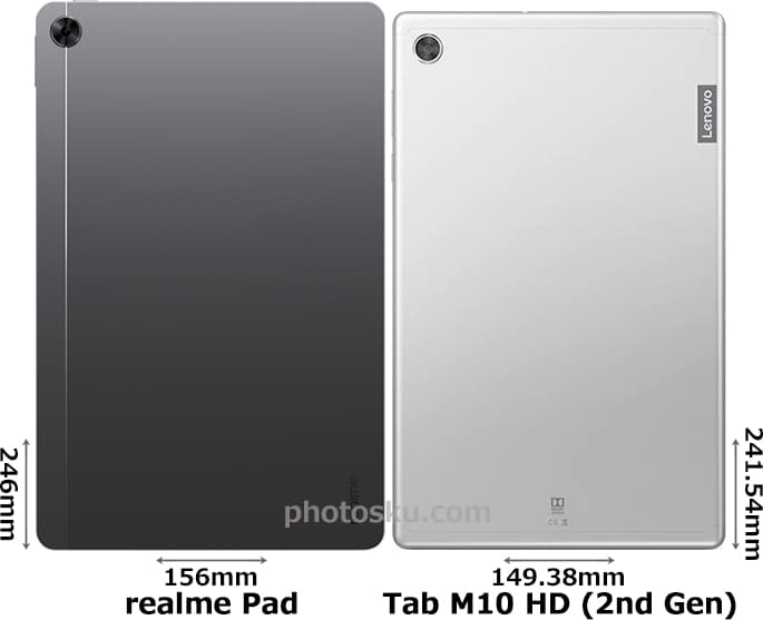 realme Pad」と「Lenovo Tab M10 HD (2nd Gen)」の違い - フォトスク