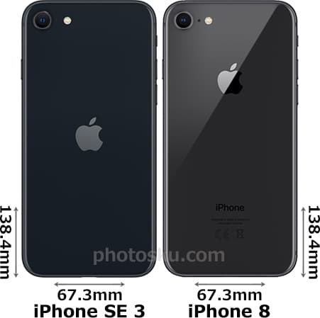「iPhone SE (第3世代)」と「iPhone 8」 2